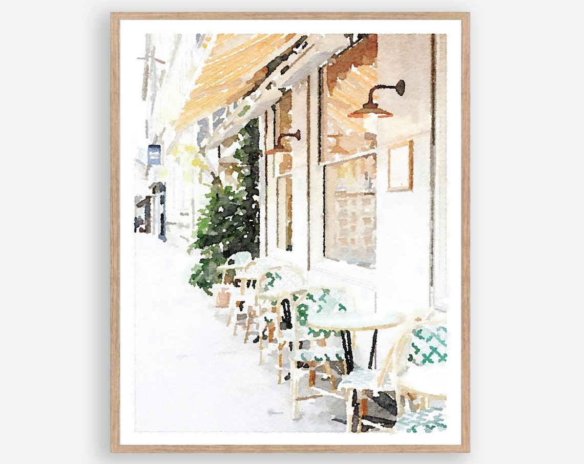 Paris France Cafe Neutral Watercolor Wall Art French Decor Photography Painting Print Poster Artwork 16x20 18x24