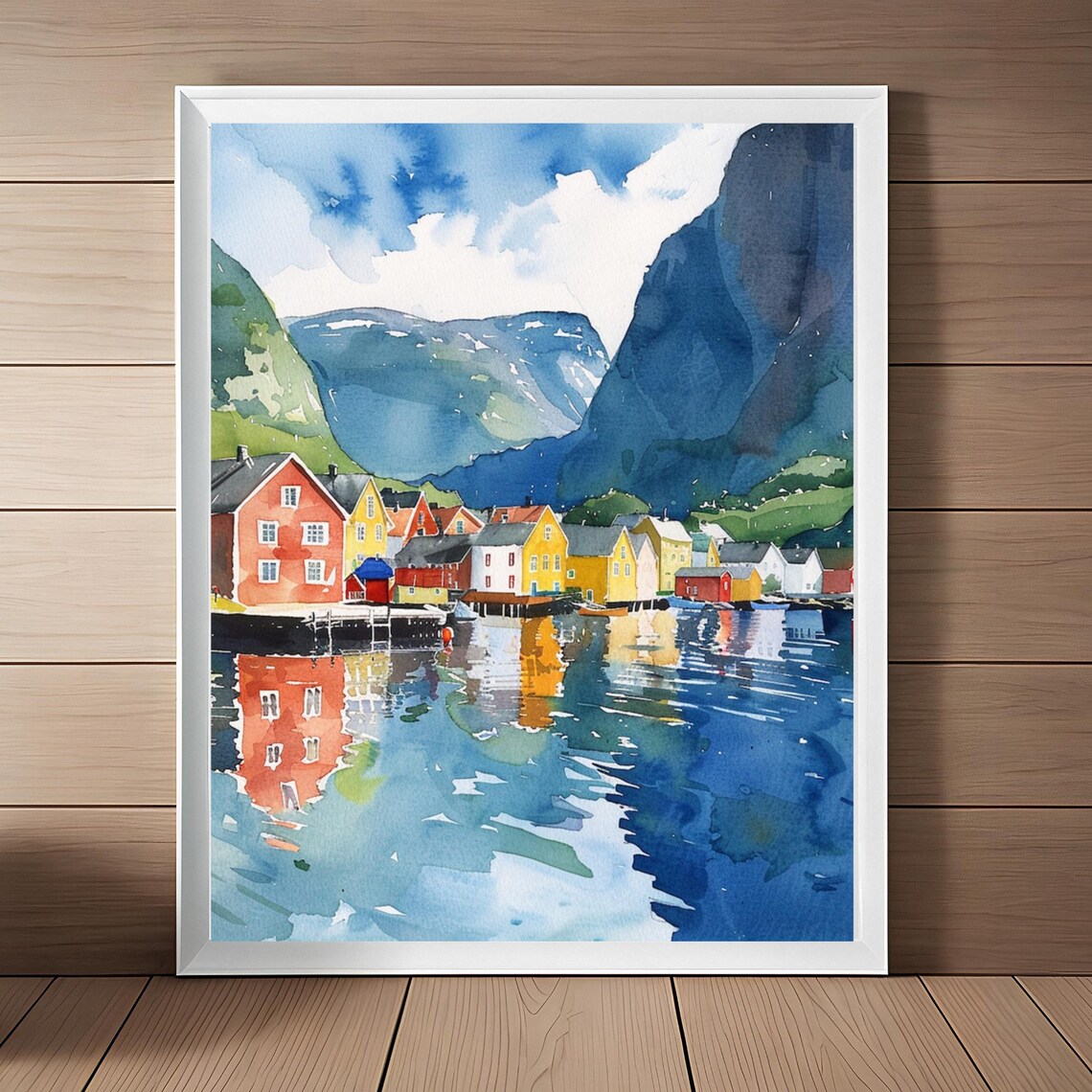 Norway Fjords Watercolor Travel Poster, Oslofjords