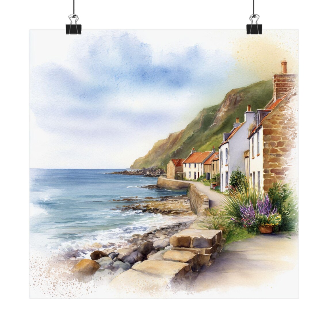 Crovie Scotland Coastal Fishing Village Watercolor Travel Poster