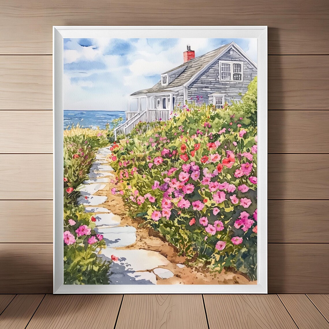 Cape Cod Watercolor Travel Poster, New England Seascape