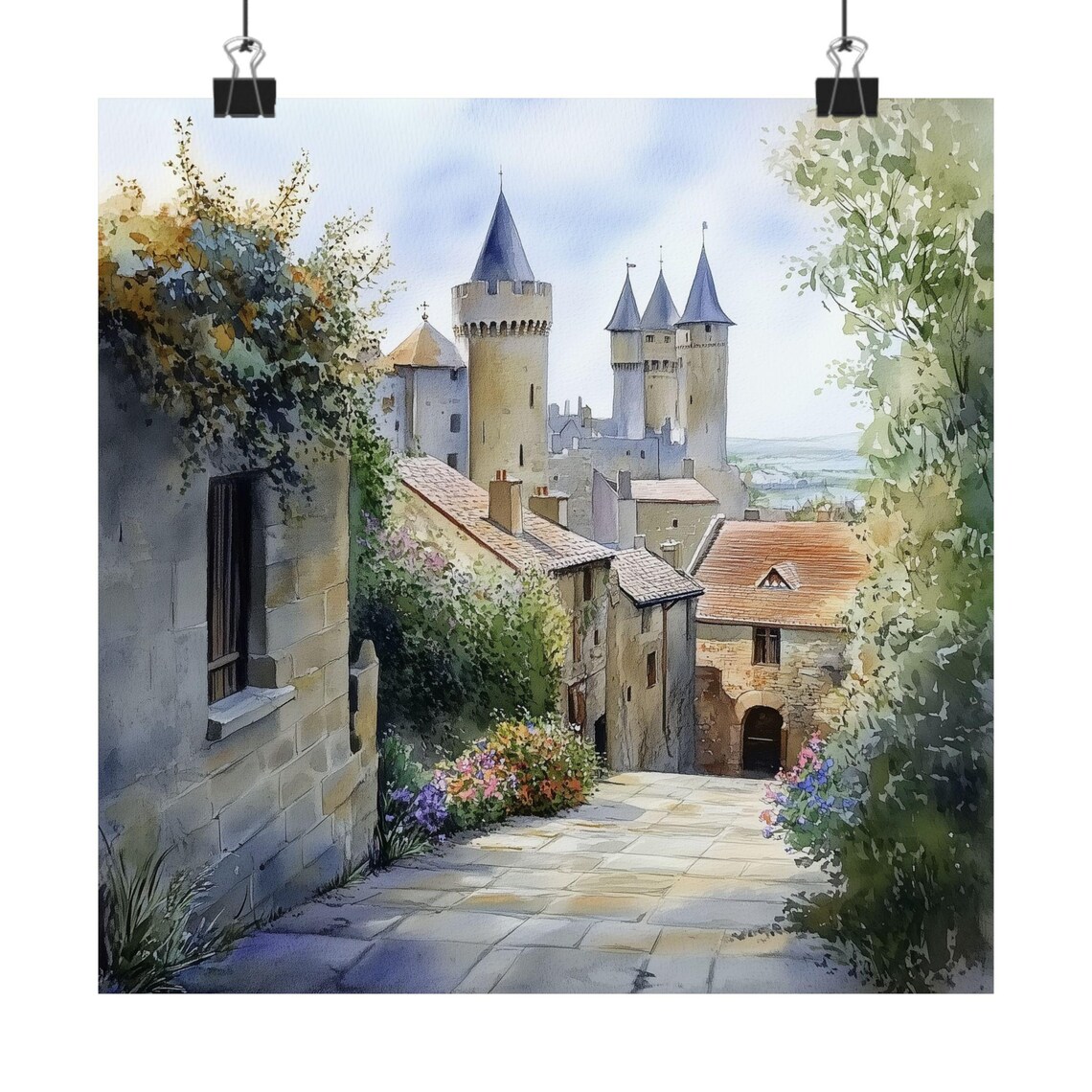 Carcassonne Travel Poster, Southern France Watercolor