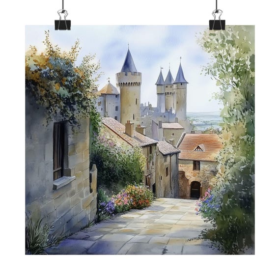Carcassonne Travel Poster, Southern France Watercolor