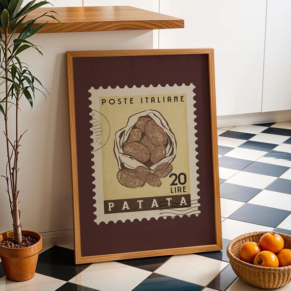 Italian Patata Postage Stamp Art Print Vintage Potato Wall Decor