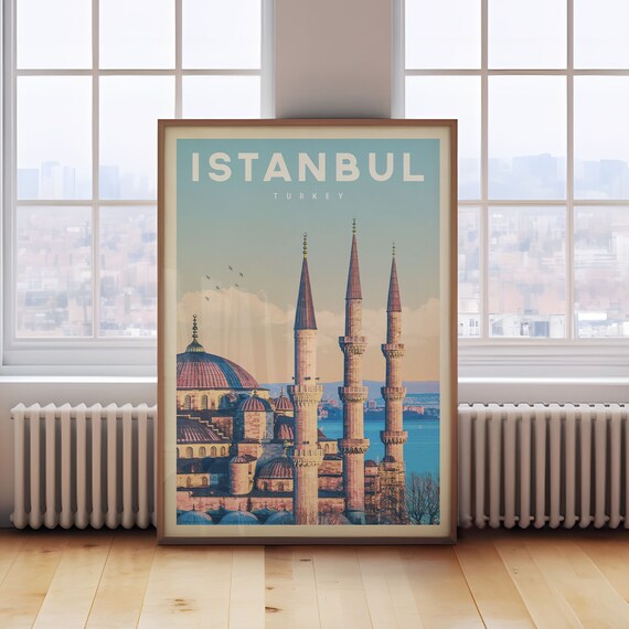 Istanbul Vintage Poster Print Travel Wall Decor Turkey Art Gift Map Painting