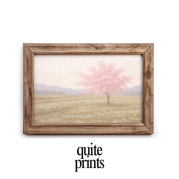 Cherry Blossom Tree Soft Pastel Spring Landscape Wall Art Impressionist Countryside Scene