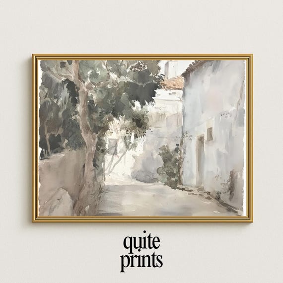 Mediterranean Alley Wall Art Rustic Neutral Street Painting Minimalist Tuscan Village Print Decor Gift