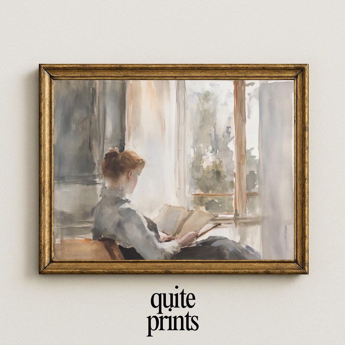 Woman Reading by Window Impressionist Watercolor Portrait Poster