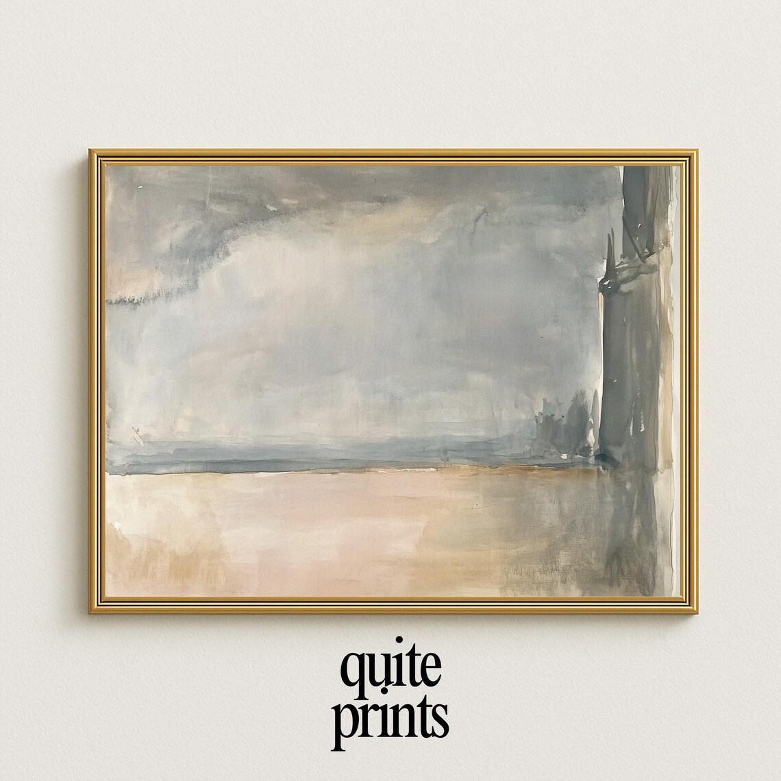 Abstract Minimalist Seascape Gray Sky Neutral Tonal Painting Poster