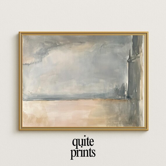 Abstract Minimalist Seascape Gray Sky Neutral Tonal Painting Poster