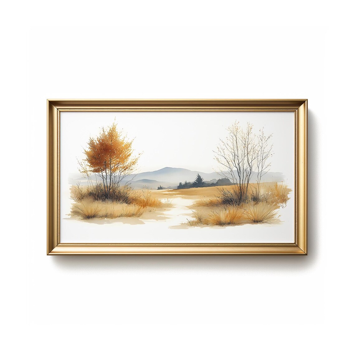 Minimalist Autumn Field Watercolor Orange Tree Rustic Landscape Poster