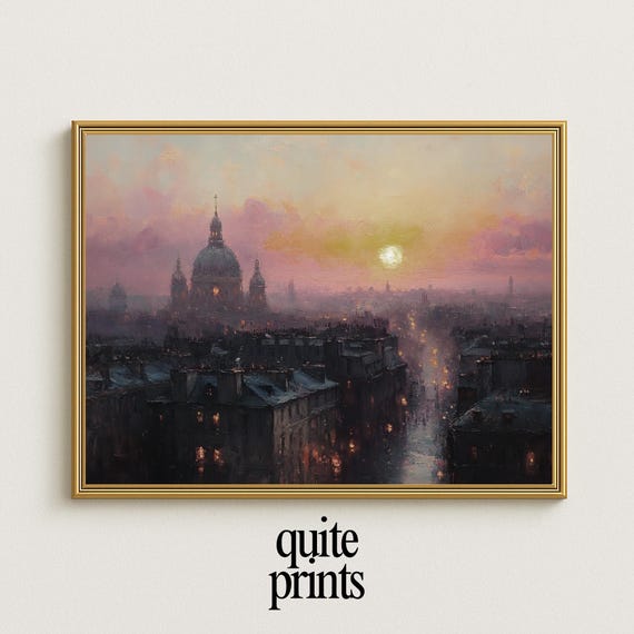 Vintage Paris Cityscape Cozy Moody Wall Art Rustic Home Decor Painting