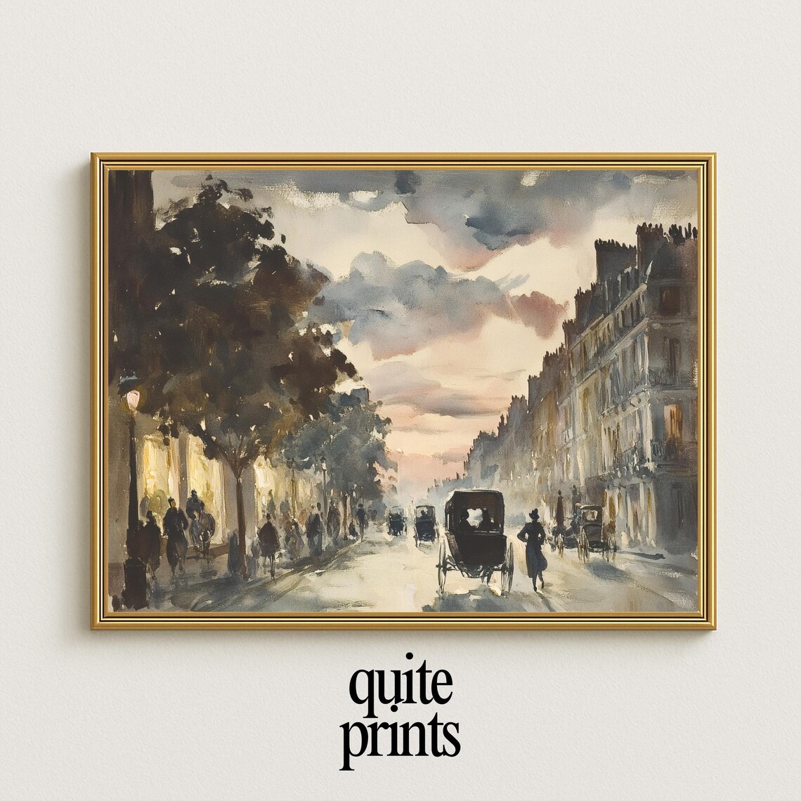 Paris Boulevard Horse Carriages Impressionist Street Scene Poster