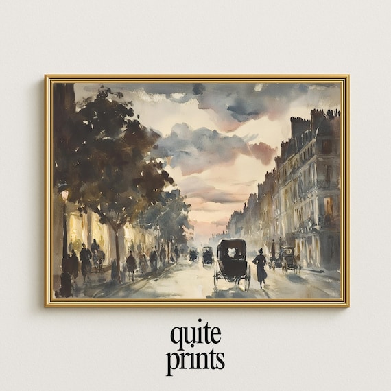 Paris Boulevard Horse Carriages Impressionist Street Scene Poster