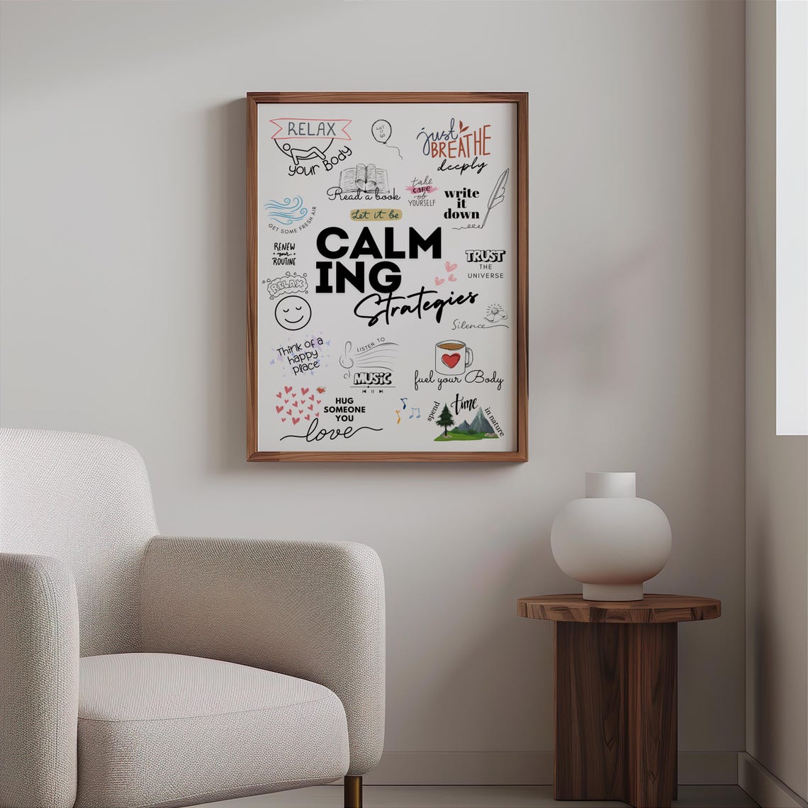 Calming Strategies Doodle Poster Anxiety Relief Mindfulness Wall Decor