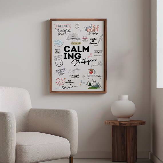 Calming Strategies Doodle Poster Anxiety Relief Mindfulness Wall Decor