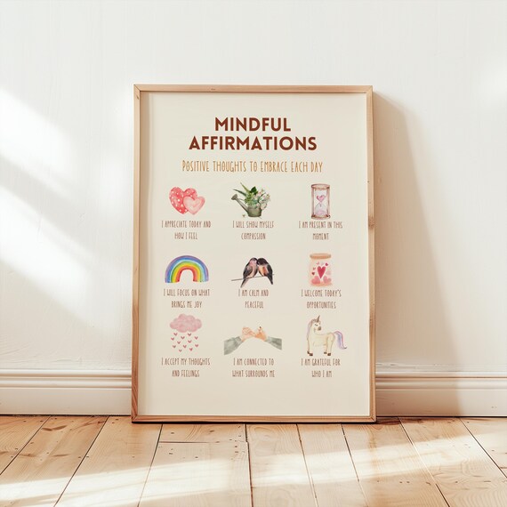 Mindful Affirmations Poster Affirmation Poster Daily Affirmation Manifestation Poster Mindfulness Poster Inspirational Poster Cute