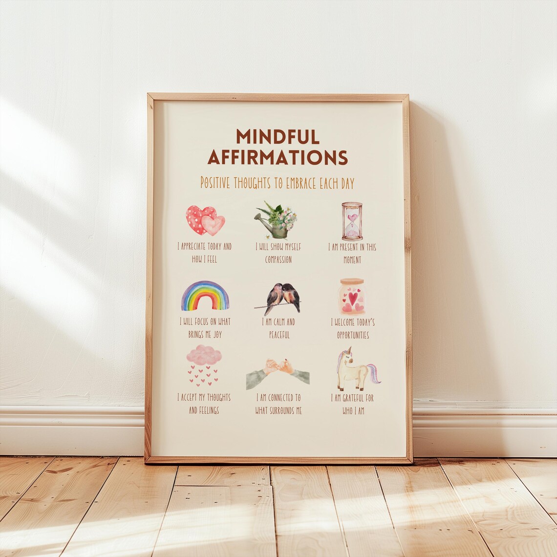 Mindful Affirmations Poster Affirmation Poster Daily Affirmation Manifestation Poster Mindfulness Poster Inspirational Poster Cute