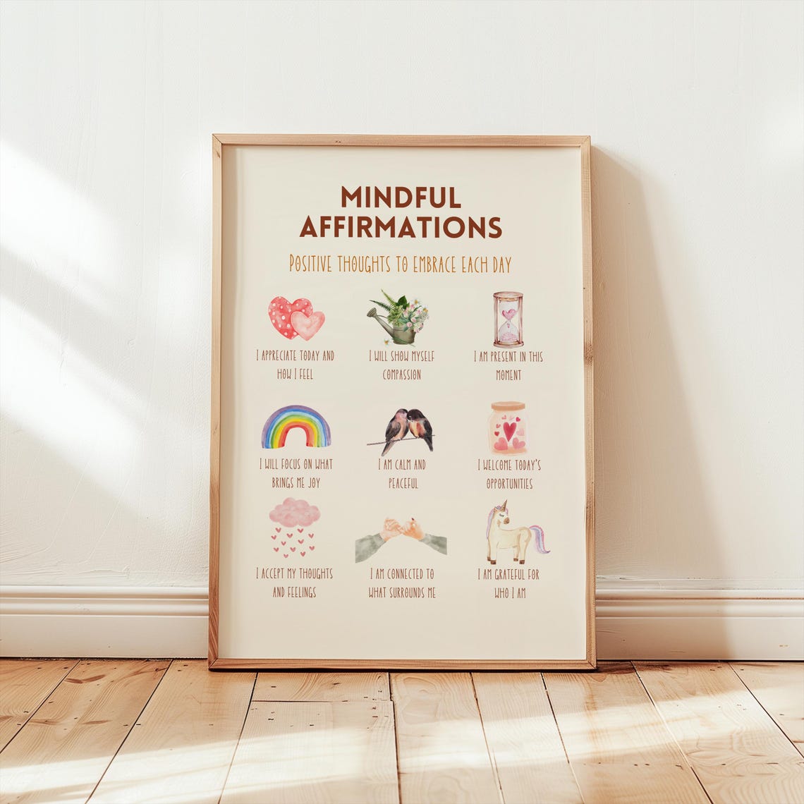 Mindful Affirmations Watercolor Icons Positive Thoughts Daily Poster