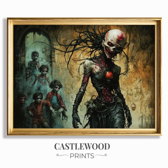 Atmospheric Haunting Skeleton Art Dark Fantasy Oil Painting Detailed Gothic Wall Decor Spooky Halloween Unique Print 1083