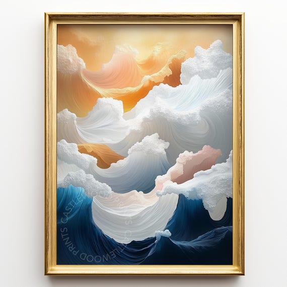 Dreamy Cloudscape Ethereal Sky Painting Sunset Wall Art Serene Atmosphere Decor Tranquil Nature Print 458