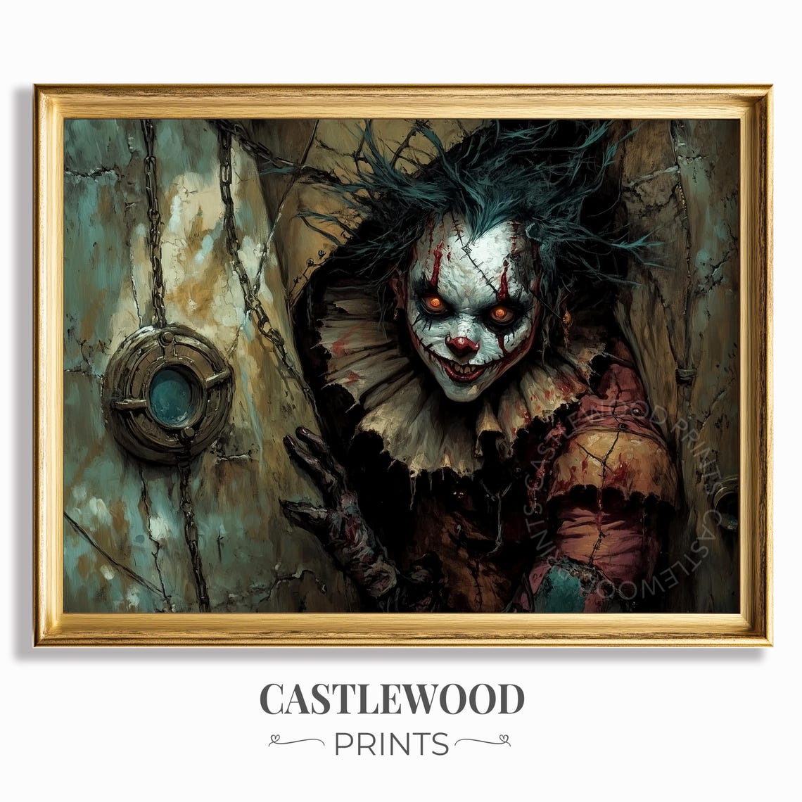 Terrifying Horror Clown Face Lurking in a Dark Doorway Poster