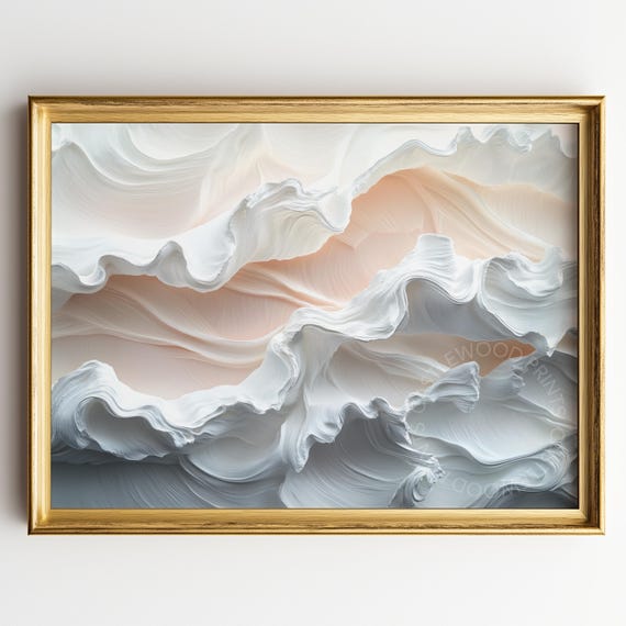 Modern Abstract Ocean Waves Print Contemporary Coastal Wall Art 3d Tidal Wave Design Minimalist Beach Decor 495