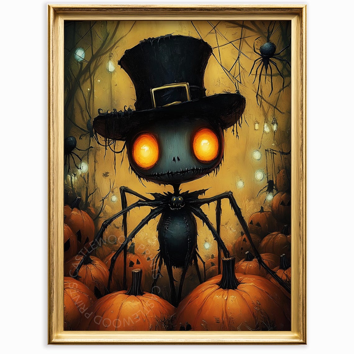 Halloween Spider Top Hat Cute Spooky Pumpkins Whimsical Art Poster