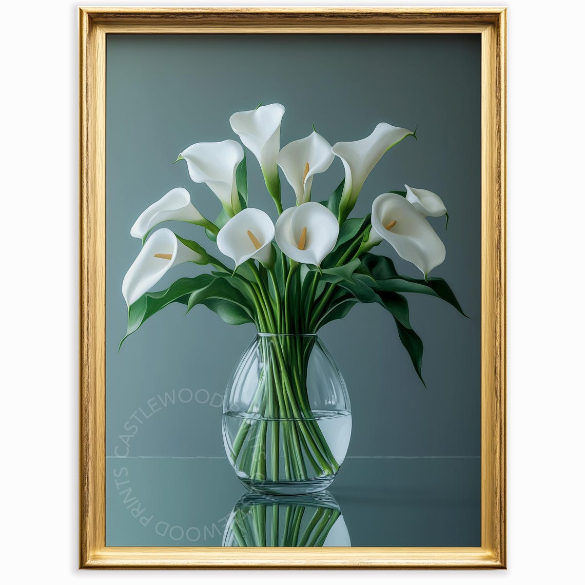 Elegant White Calla Lily Bouquet in Glass Vase Minimalist Poster