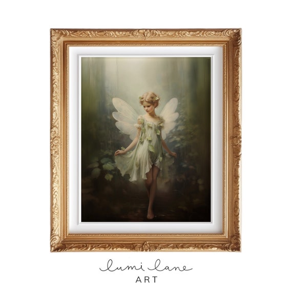 Vintage Fairy Green Art Instant Wall Inspired Textured Oil Painting Beautiful Magical Print Pretty