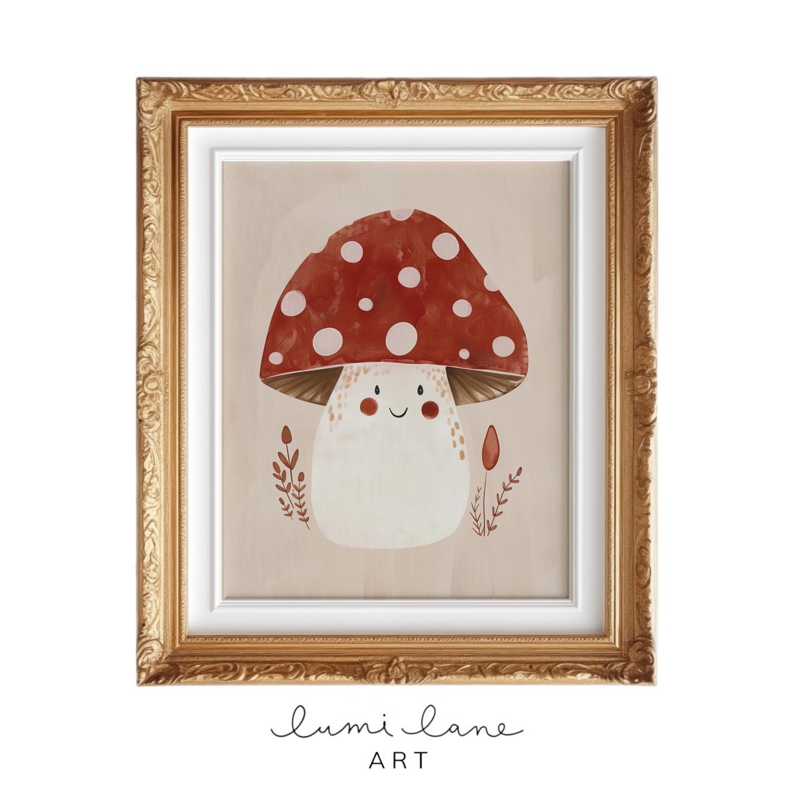 Cute Smiling Toadstool Mushroom Whimsical Kids Room Art Poster