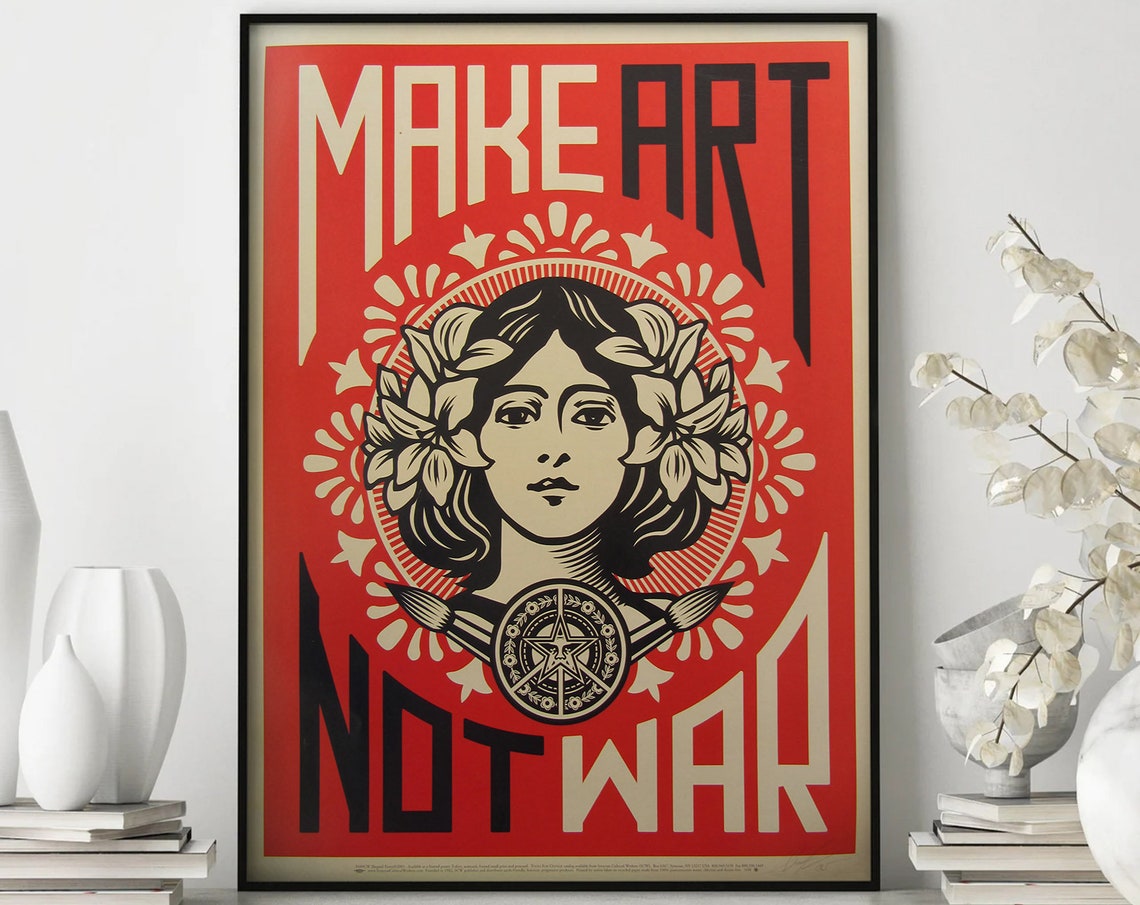 Make Art Not War Iconic Bold Red Vintage Stencil Street Poster