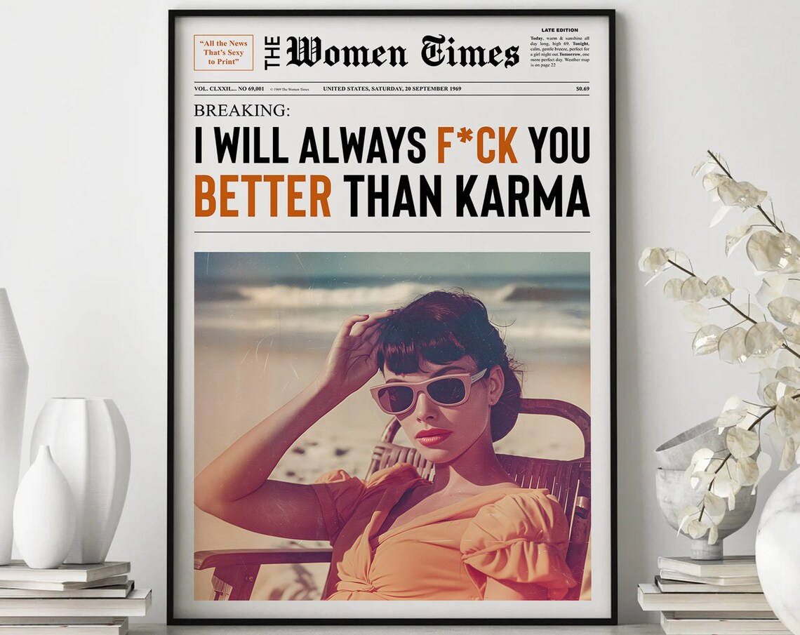 Women Times Newspaper Bold Funny Quote Poster For Trendy Dorm Room