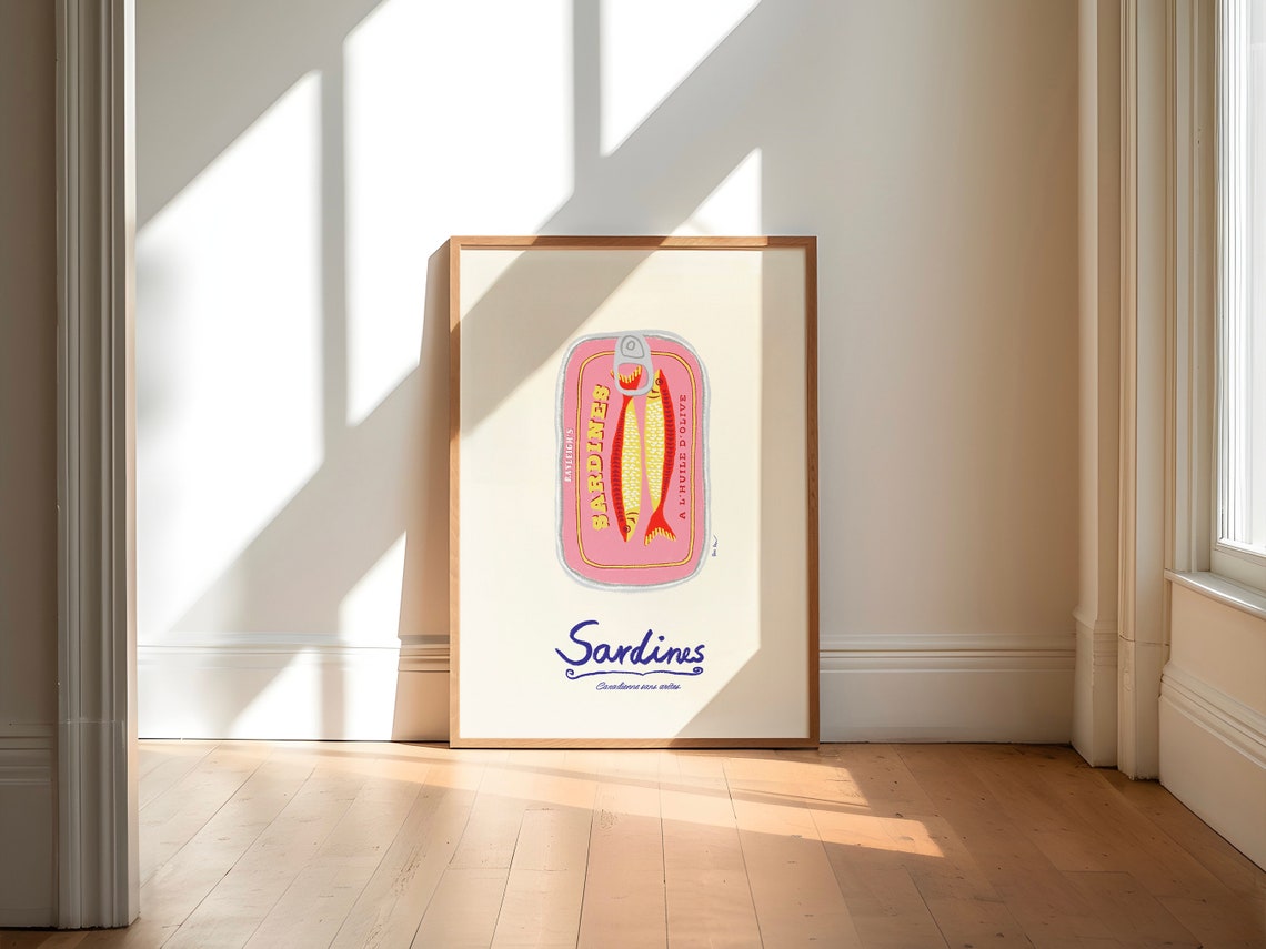 Vintage Pink Sardine Can Olive Oil Kitchen Illustration Poster - Image 3