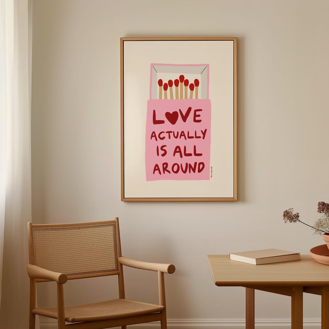 Love Actually Is All Around Pink Matchbox Romantic Quote Poster - Image 4
