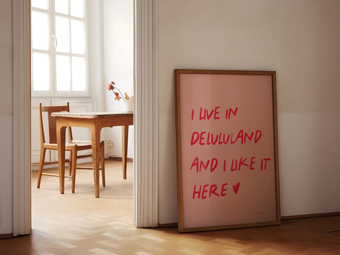 I Live In Delululand Funny Pink Handwritten Trendy Dorm Room Wall Art - Image 2