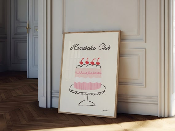 Homebake Club Wall Art Cherry Cake Art Print Vintage Cake Poster Dessert Art Print Baking Wall Art Cute Kitchen Print Food Art Decor