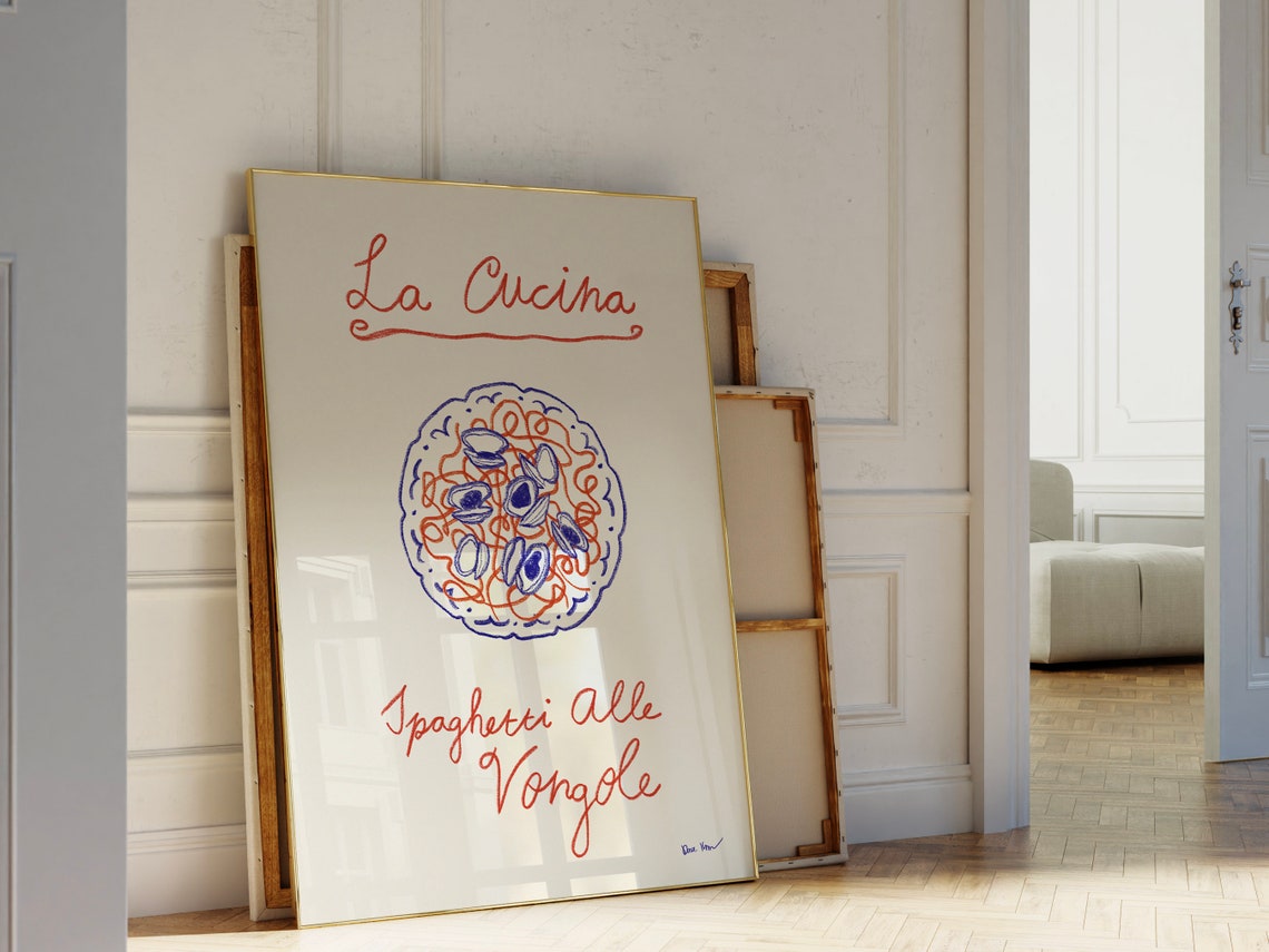 La Cucina Spaghetti Alle Vongole Pasta Sketch Italian Kitchen Wall Art