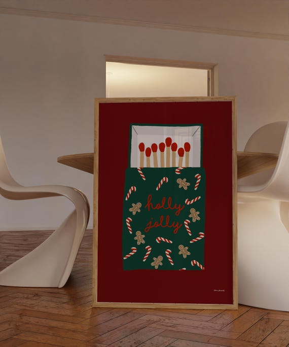 Holly Jolly Matchbox Wall Art Matchbox Print Christmas Wall Art Vintage Matchbox Poster Retro Matchbox Print Cute Holiday Print