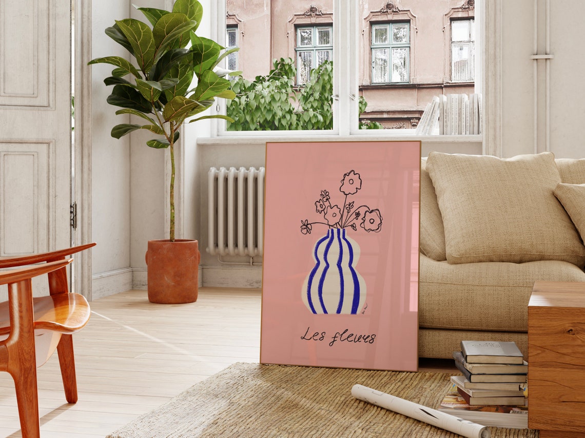 Les Fleurs Pink Striped Vase French Floral Still Life Poster - Image 2