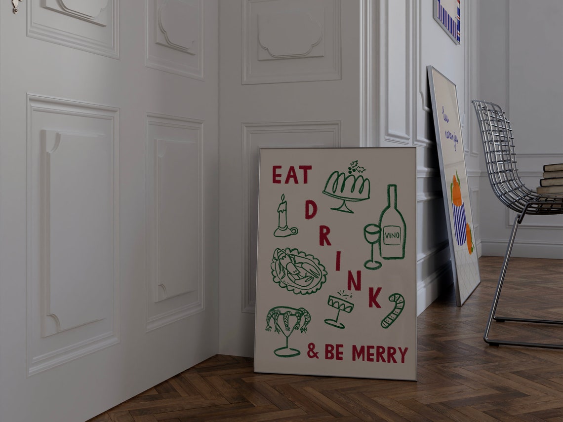 Eat Drink And Be Merry Christmas Dinner Party Kitchen Poster - Image 2