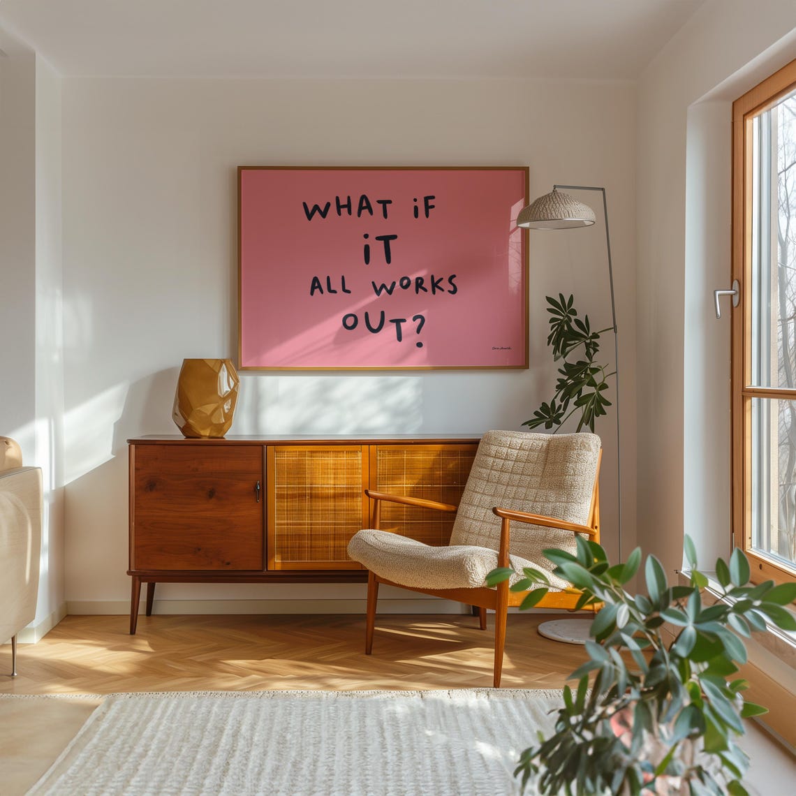 What If It All Works Out Pink Positive Quote Minimalist Poster - Image 4