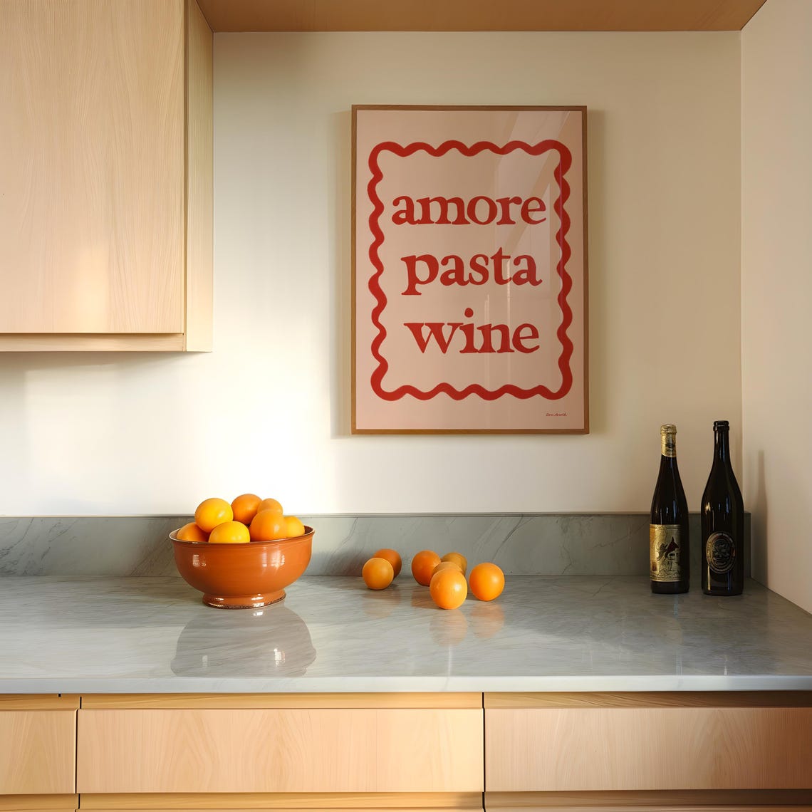 Amore Pasta Wine Pink Italian Foodie Quote Wall Decor Poster - Image 2