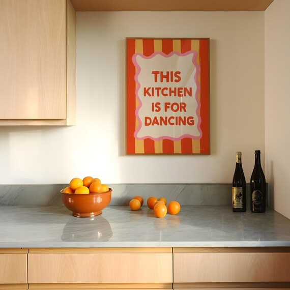 This Kitchen Is For Dancing Retro Striped Fun Quote Wall Poster