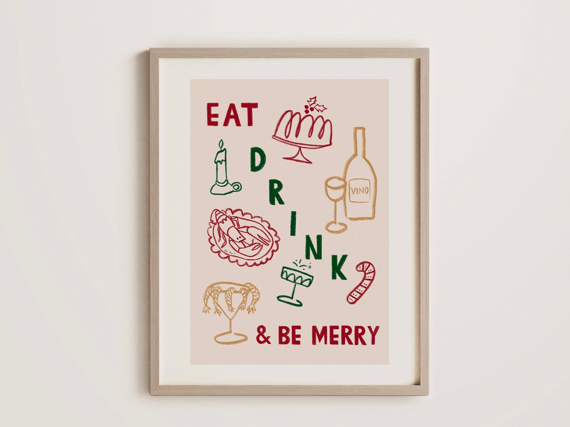 Eat Drink and Be Merry Christmas Food Doodle Illustrations Poster - Image 3