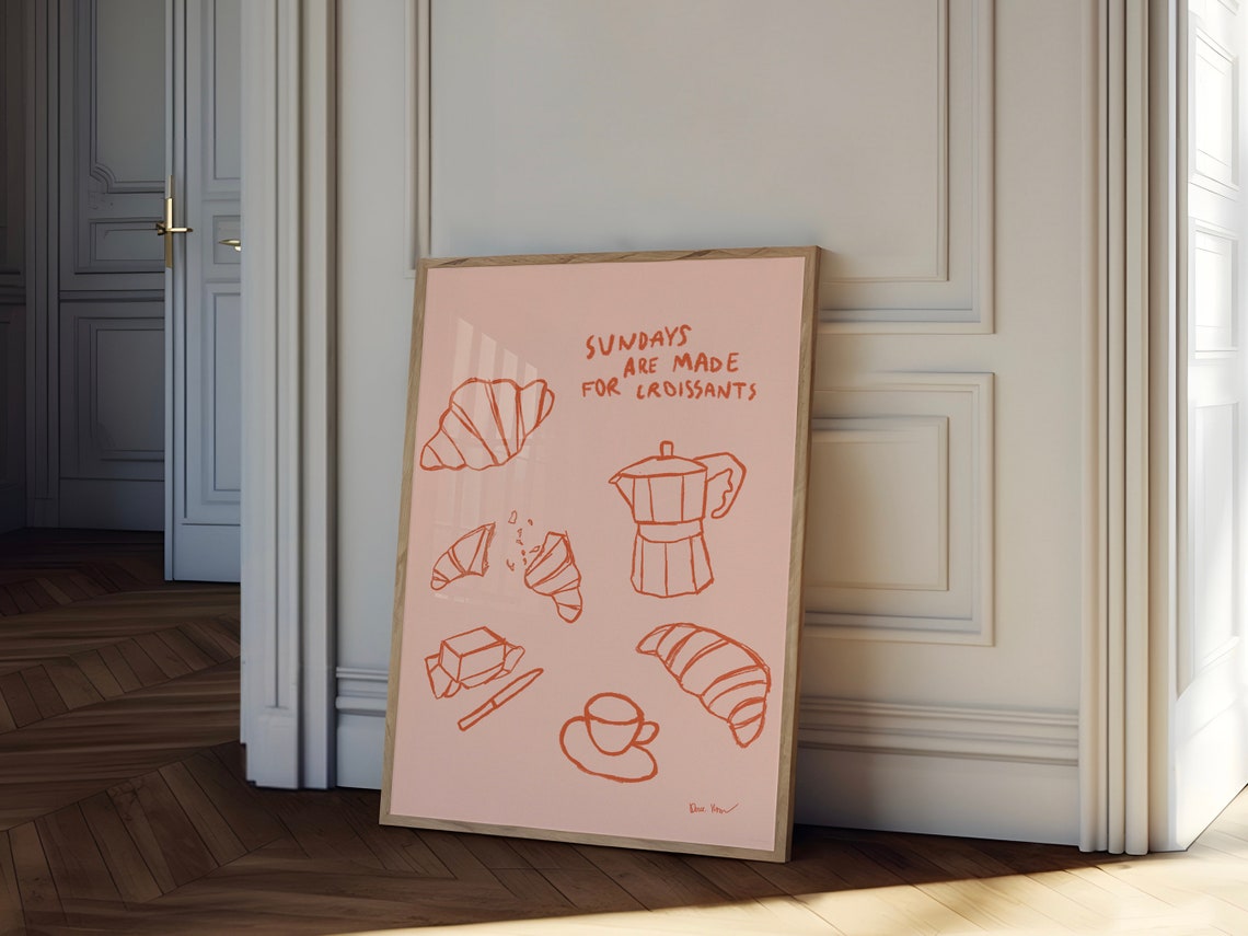Sundays Are Made for Croissants Coffee Moka Pot Kitchen Poster - Image 3