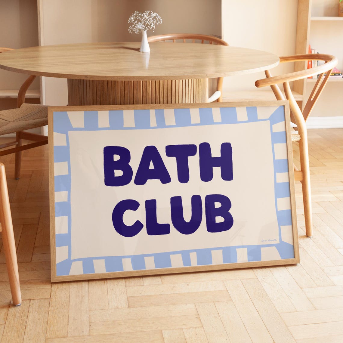 Bath Club Bold Navy Retro Bathroom Sign Fun Typography Poster - Image 3
