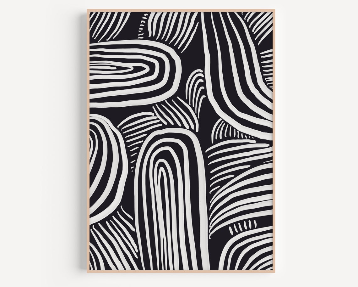 Bold Black And White Curved Lines Optical Abstract Art Poster