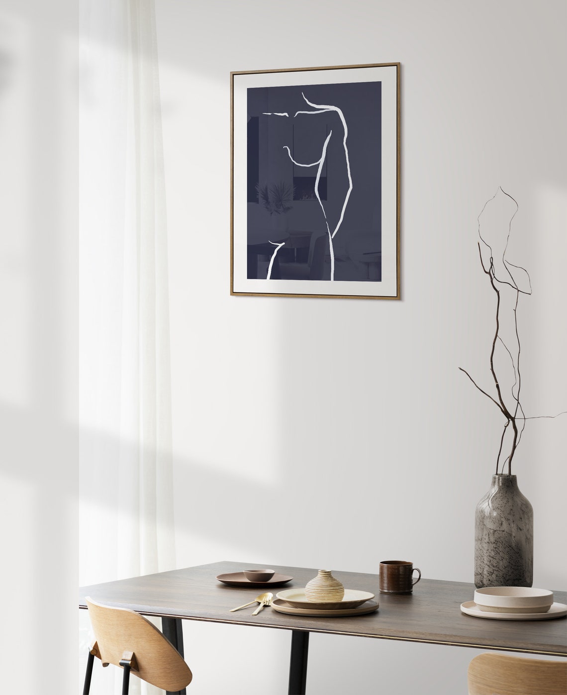 White Female Body Line Drawing Navy Minimalist Figure Poster - Image 2