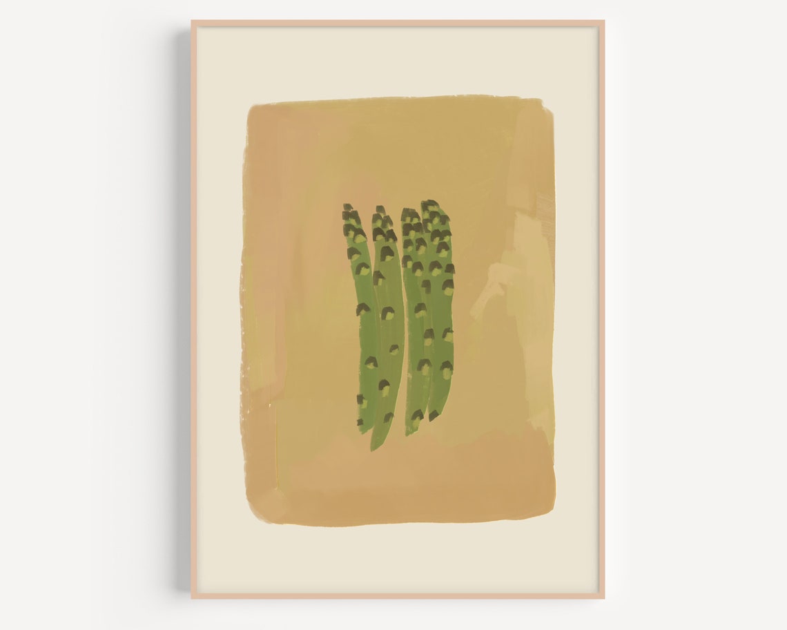 Green Asparagus Bundle Minimalist Beige Vegetable Kitchen Poster