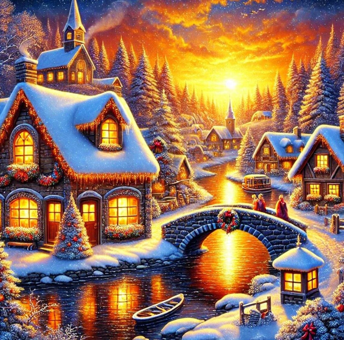 A Sunset Glow Over Winters Charm Art Print - Image 2